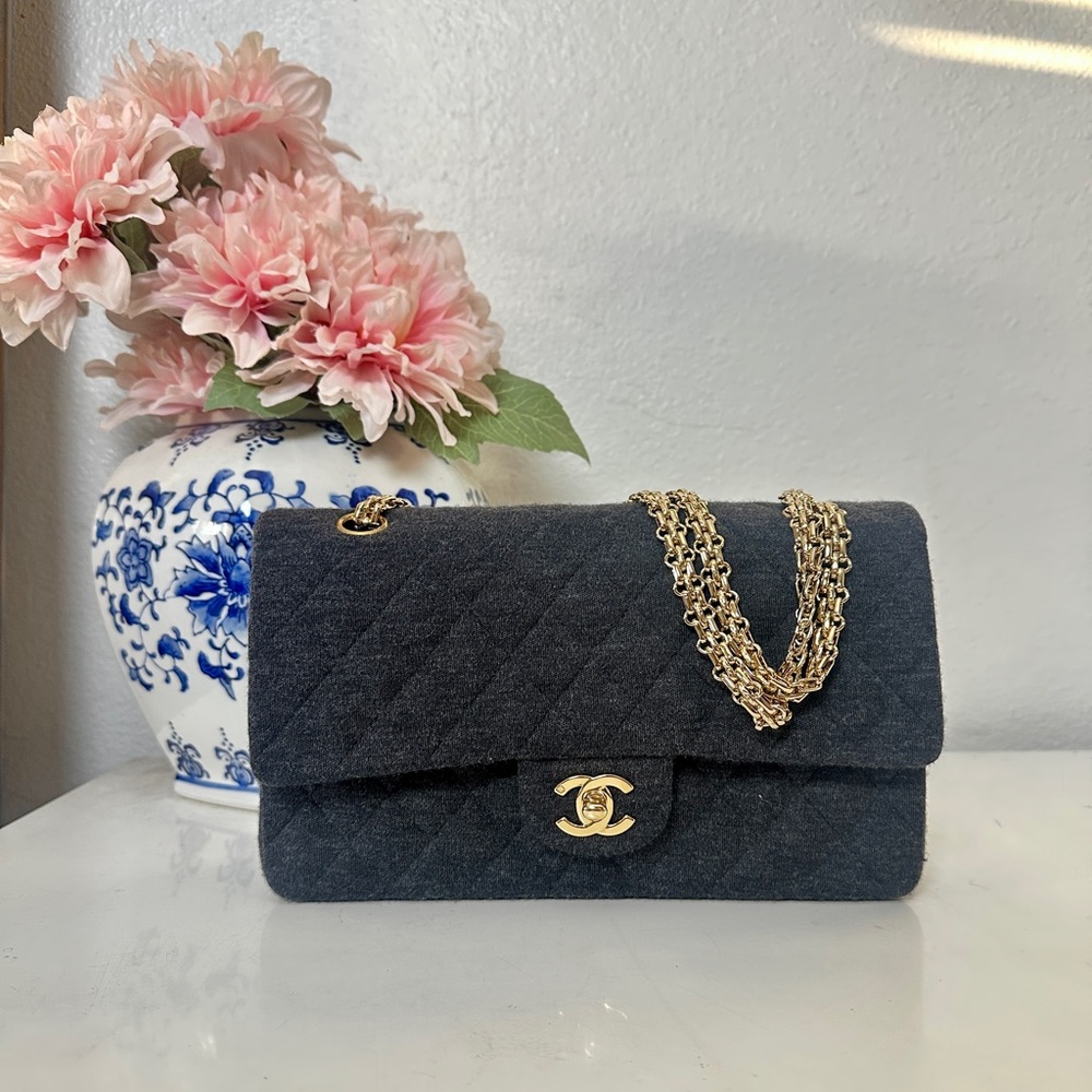 Rare Chanel Jersey medium double flap with reissue style chain